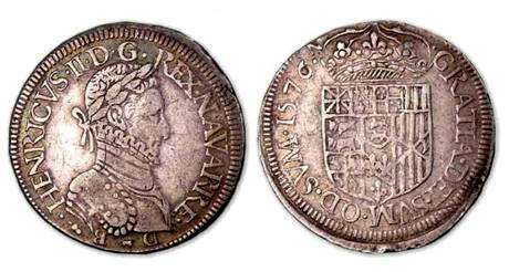 монета Наварра. Генрих III (как король Наварры).Тестон 1576