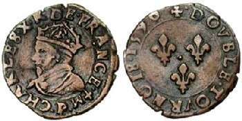 монета Лига. Карл X. Двойной денье 1590