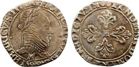 монета Лига. Генрих III. 1/2 франка 1590