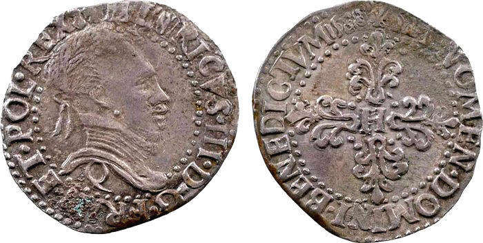 монета Генрих III. 1/4 франка 1588