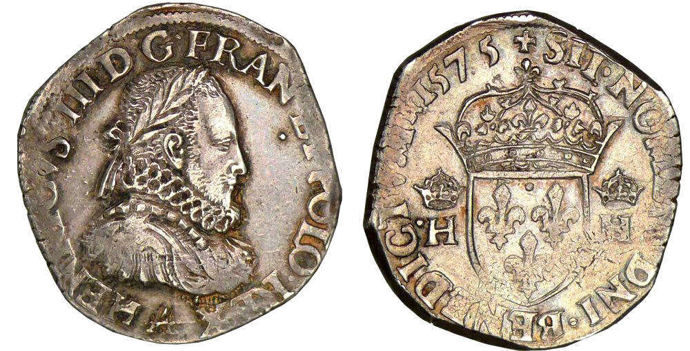 монета Генрих III король Франции и Польши. Тестон 1575
