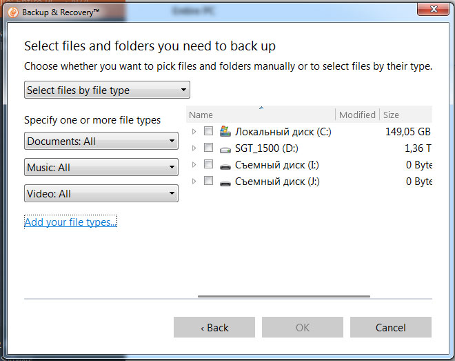 Paragon Backup Выбор файлов по типу